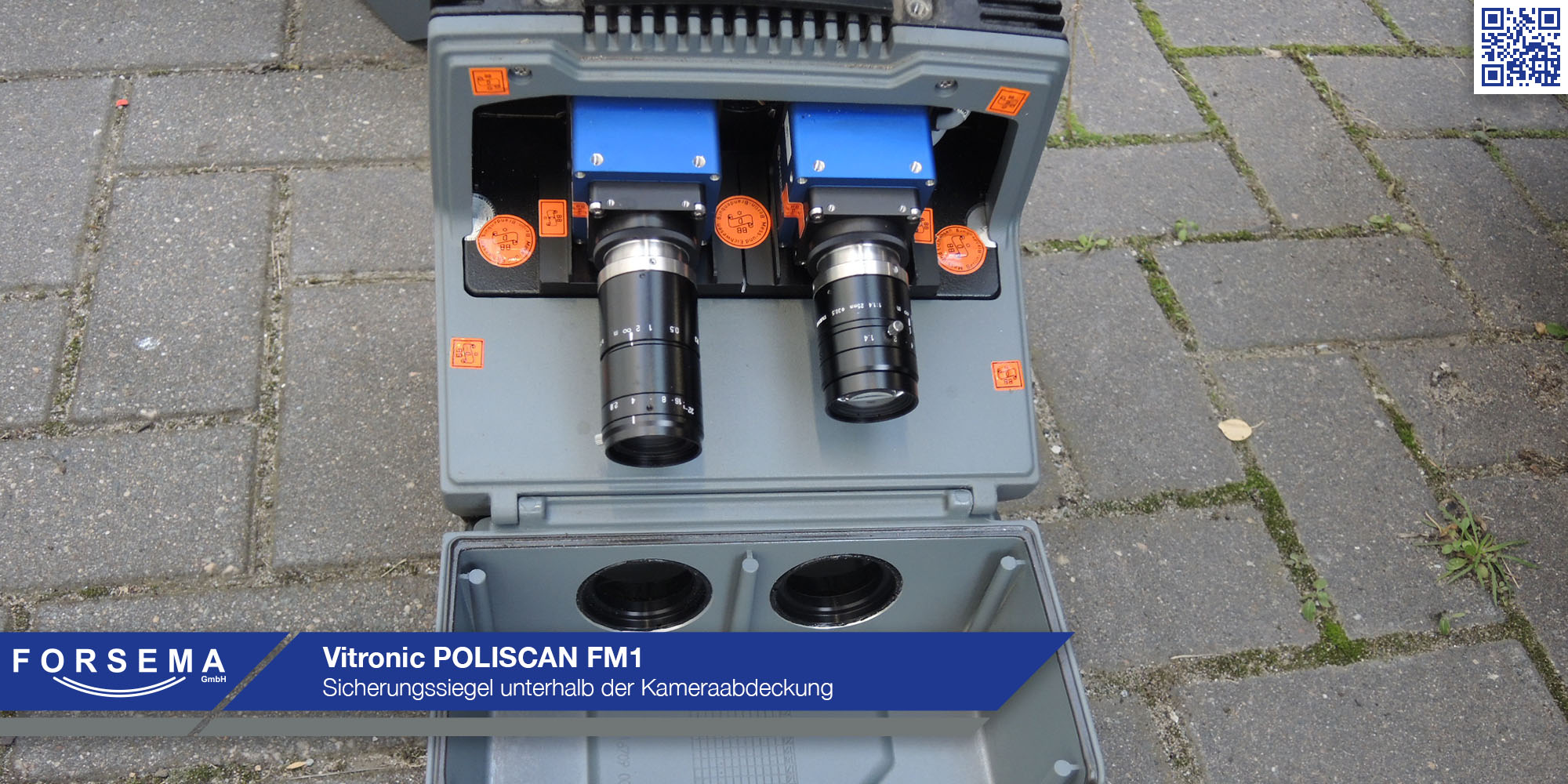 Vitronic FM1 Sicherungssiegel unterhalb der Kameraabdeckung gegen Öffenen des Gerätes und Sicherung der Beweiskameras